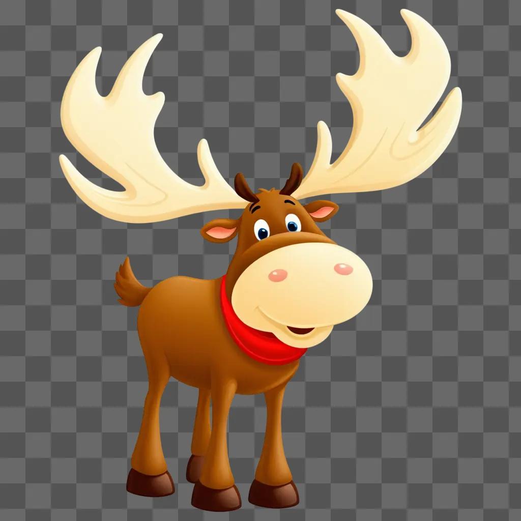 cute moose with a red bandanna in a beige background