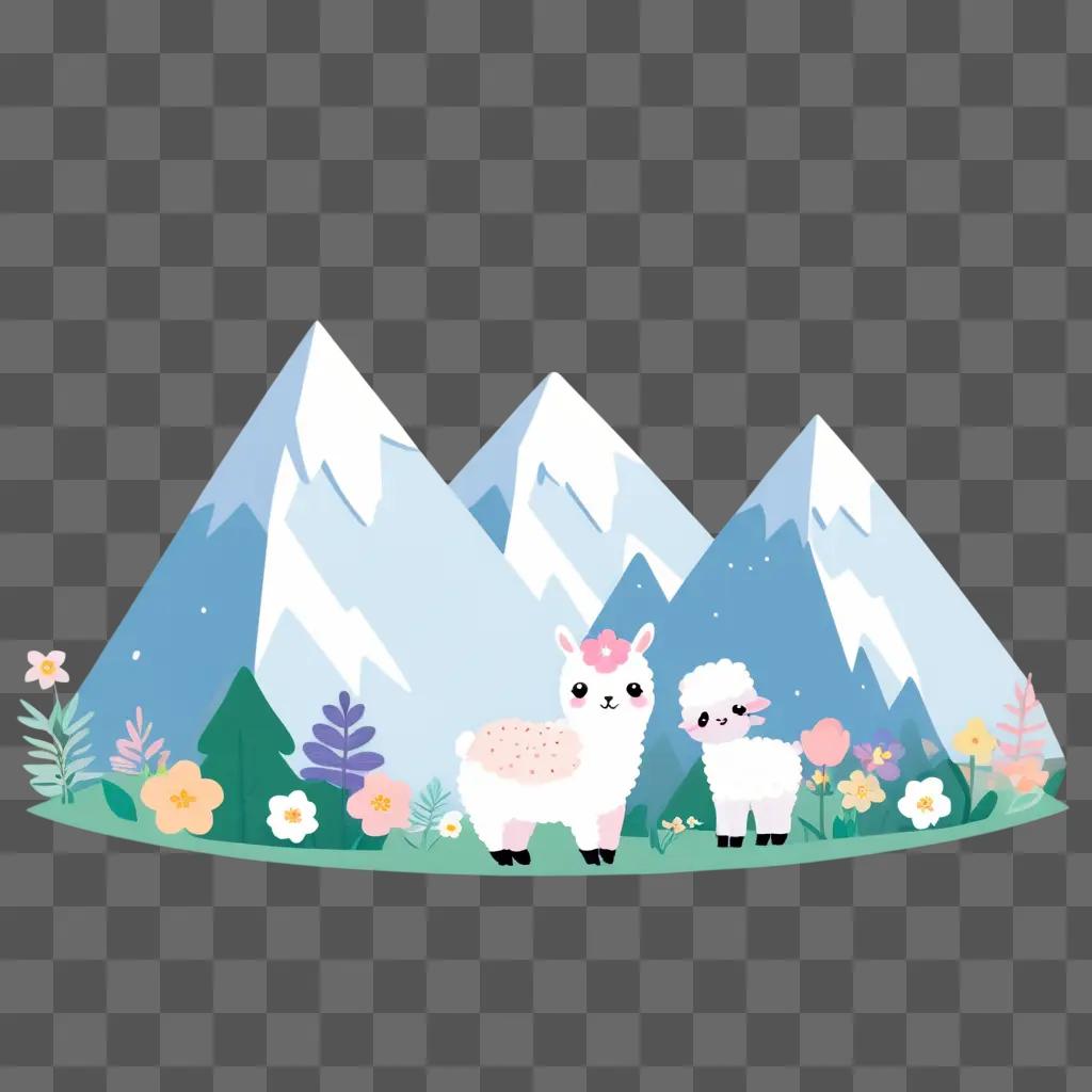 cute mountain drawing featuring a pair of llamas