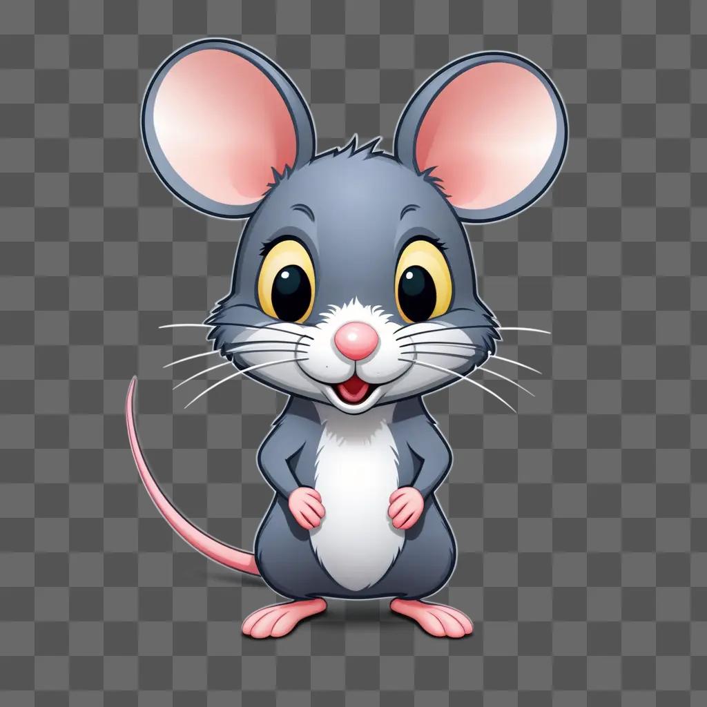 cute mouse in a gray color with pink ears and a happy face