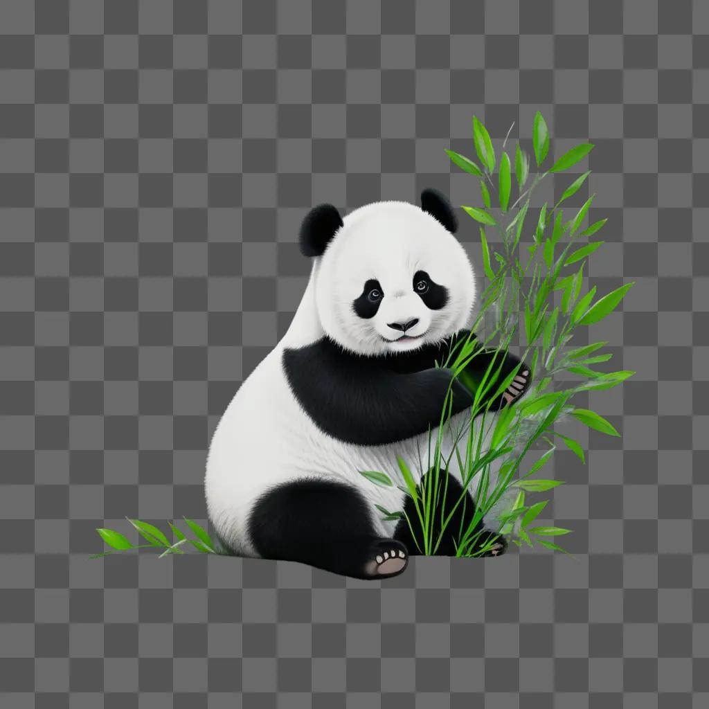 cute panda drawing with lots of green leaves