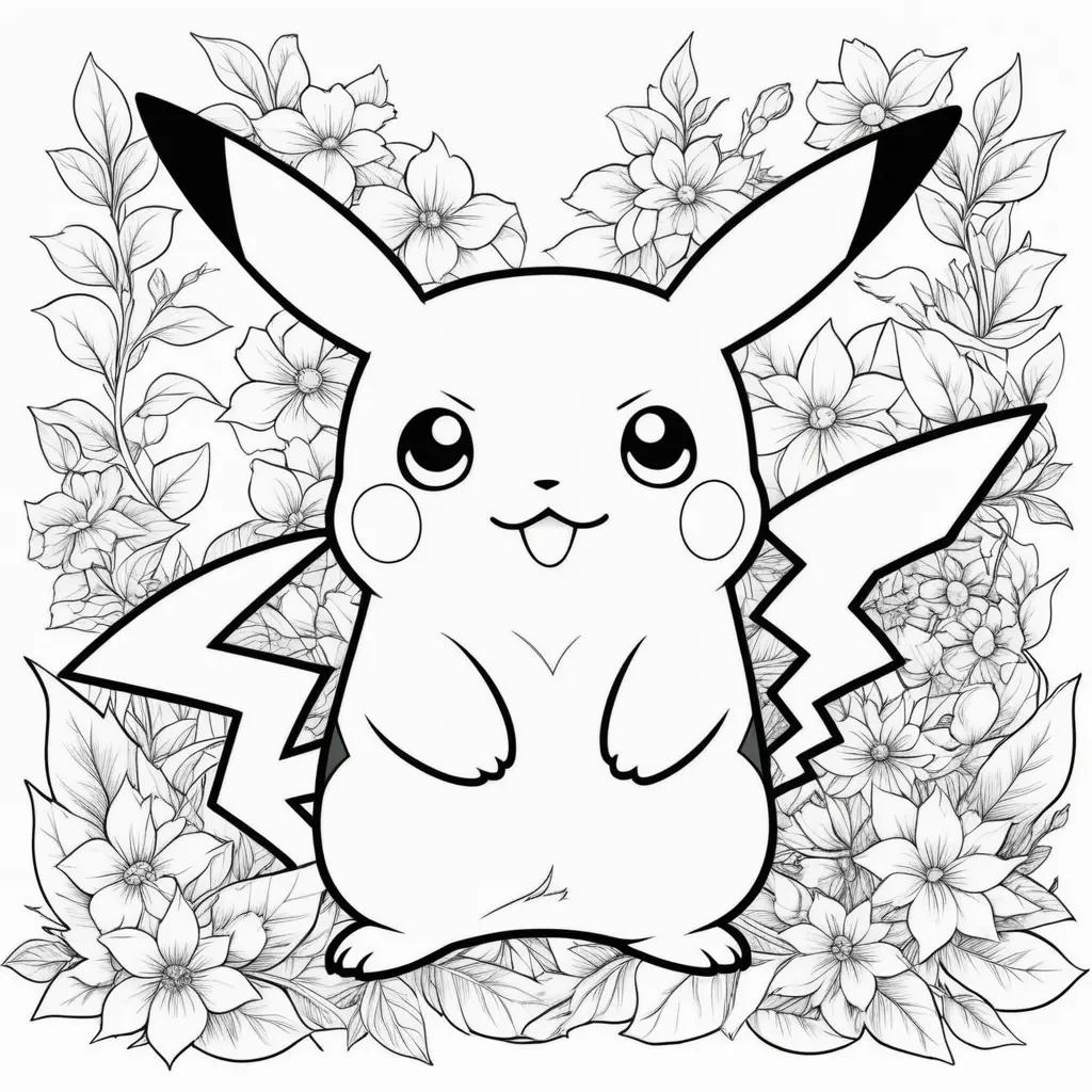 cute pikachu coloring page in black and white