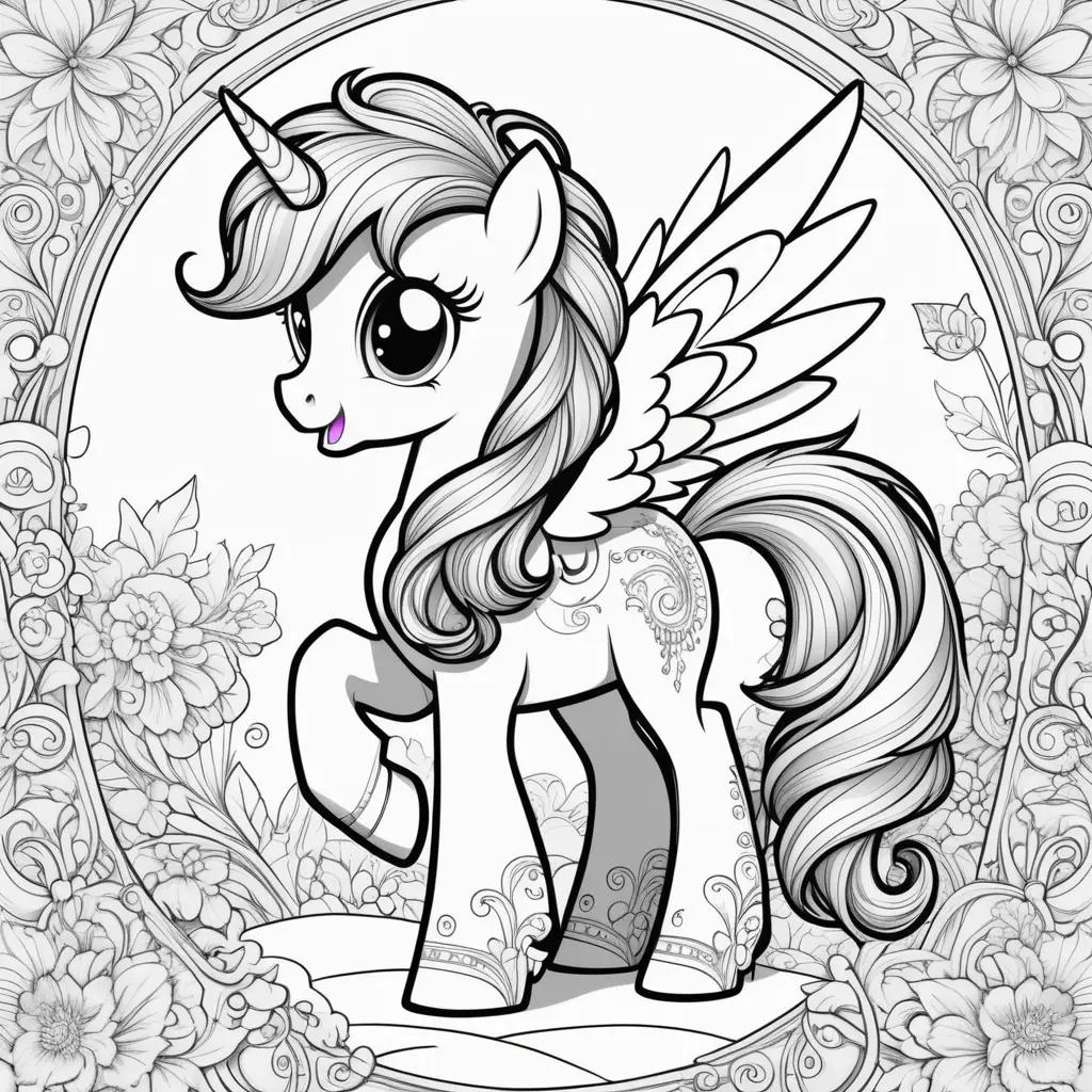 cute pony with wings is colored in a picture