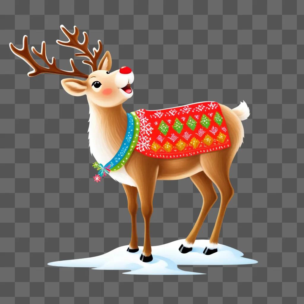 cute reindeer with a red nose and colorful sweater