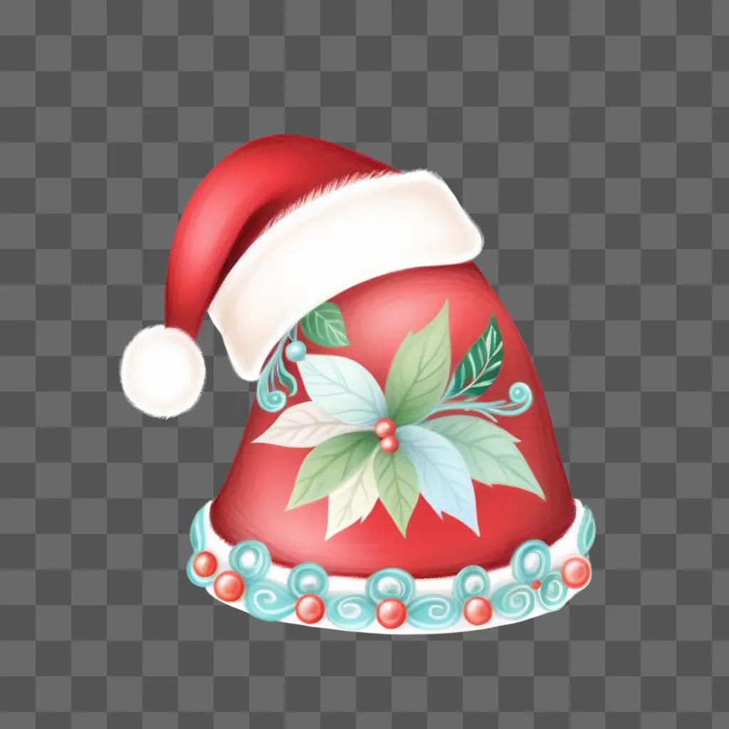 cute santa hat drawing with a flower on it