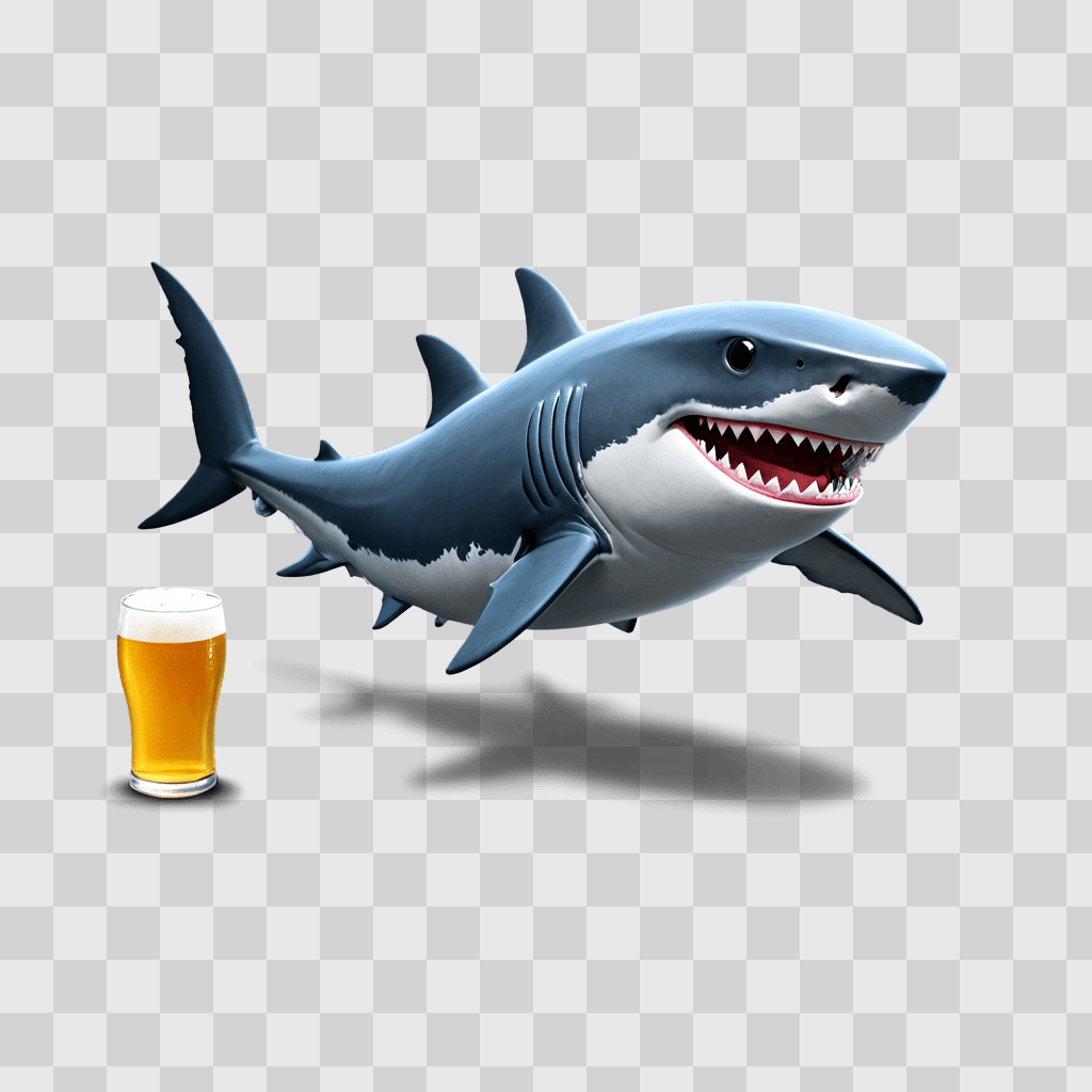 cute shark A cartoon shark and a beer in front of it