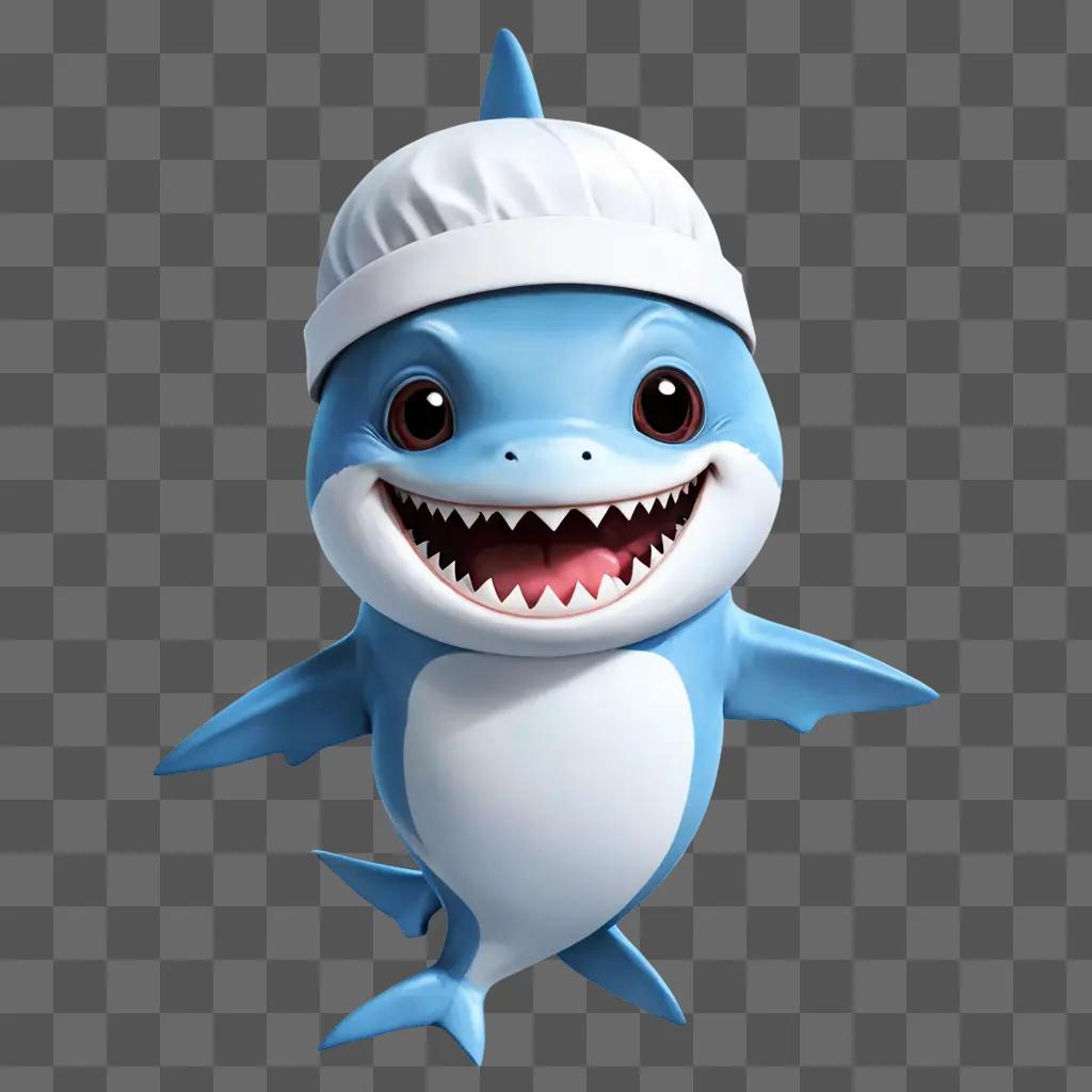 cute shark A cartoon shark wears a chefs hat and smiles