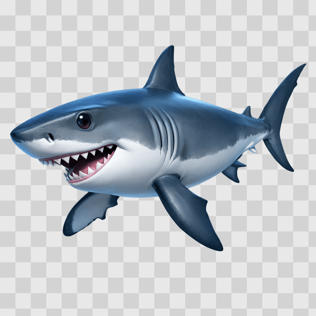 cute shark drawing A 3D model of a shark with open mouth and teeth