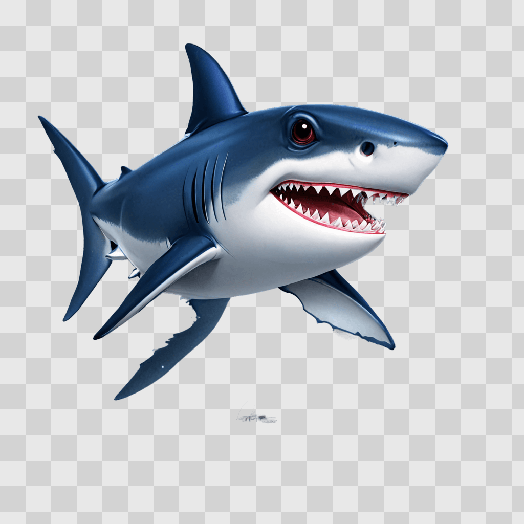 cute shark drawing A blue shark with a mouth open in a blue background