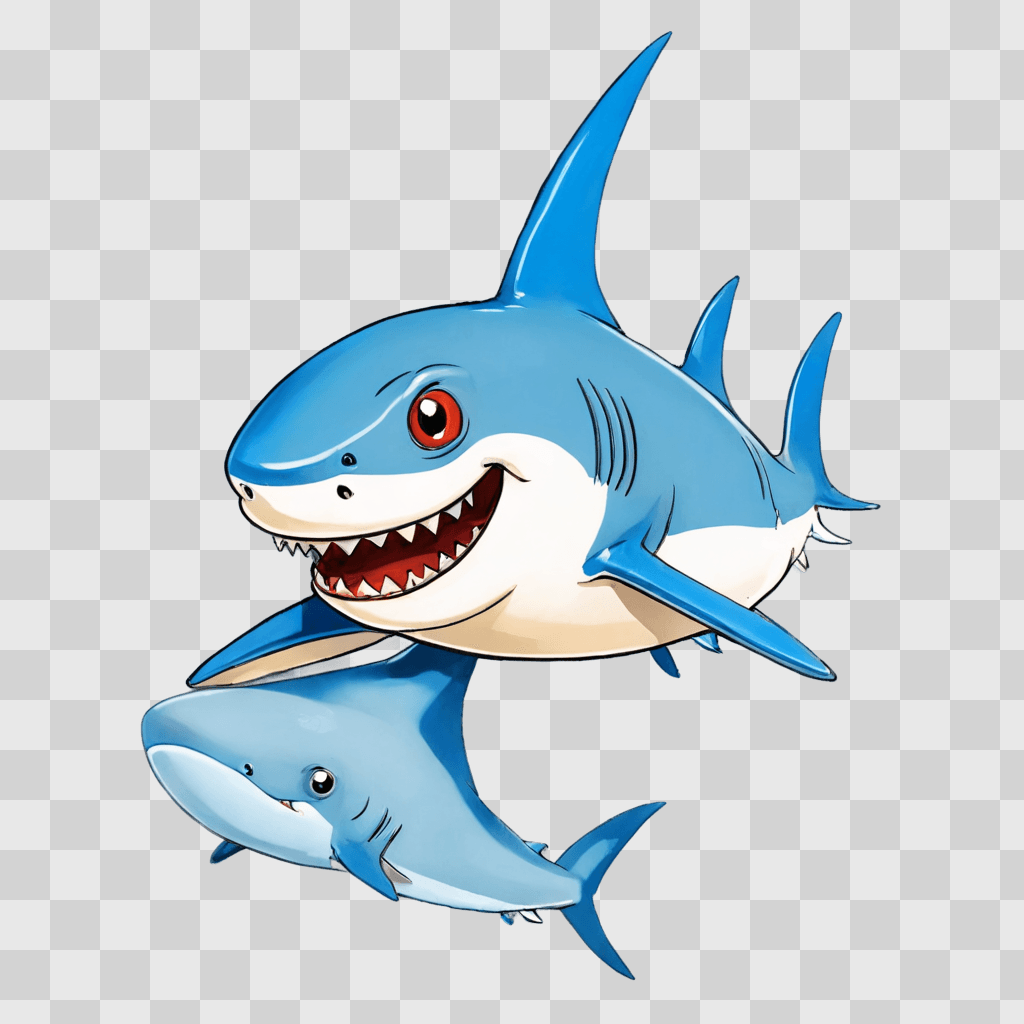 cute shark drawing A blue shark with a red eye and a smile