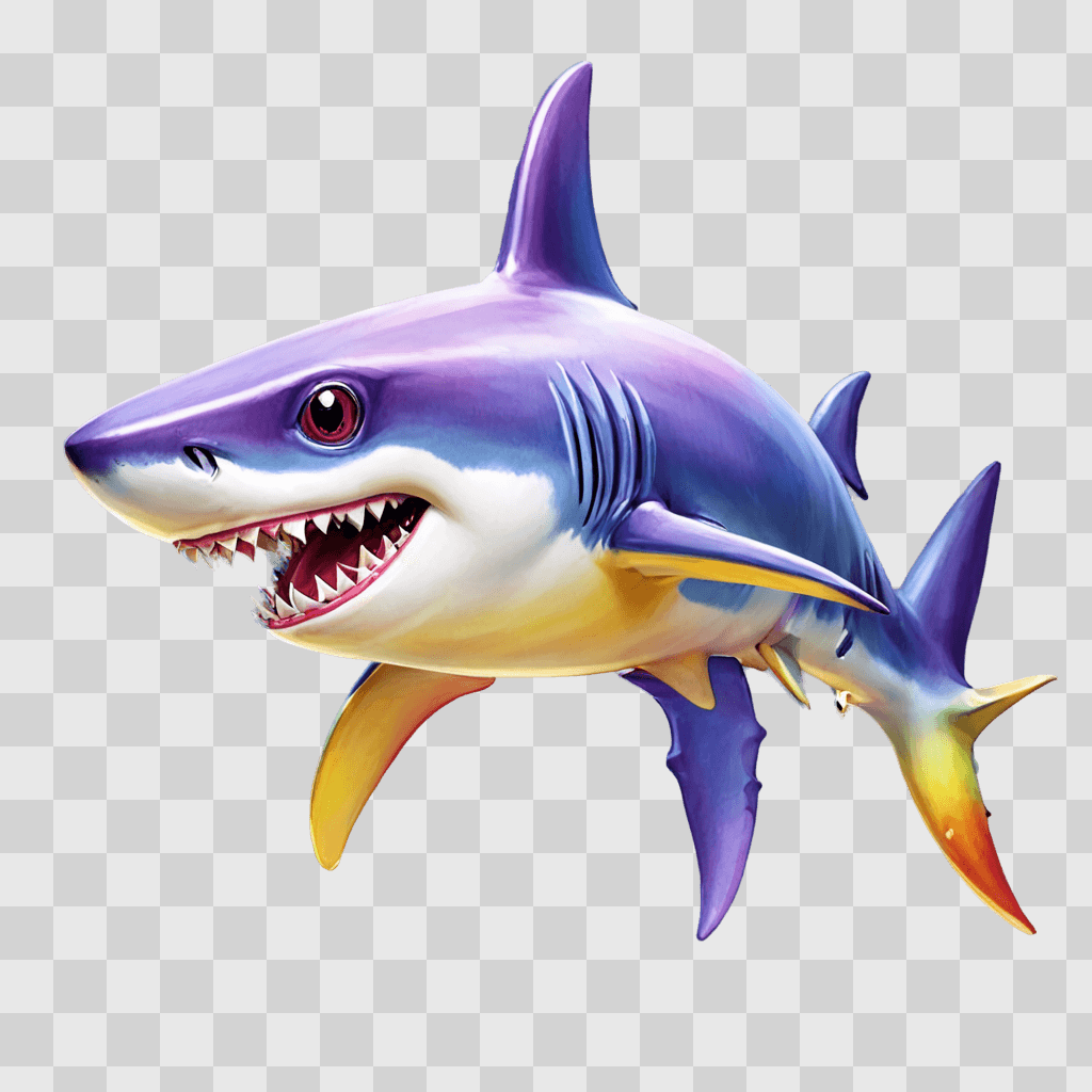 cute shark drawing A cartoon shark with a yellow and purple tail