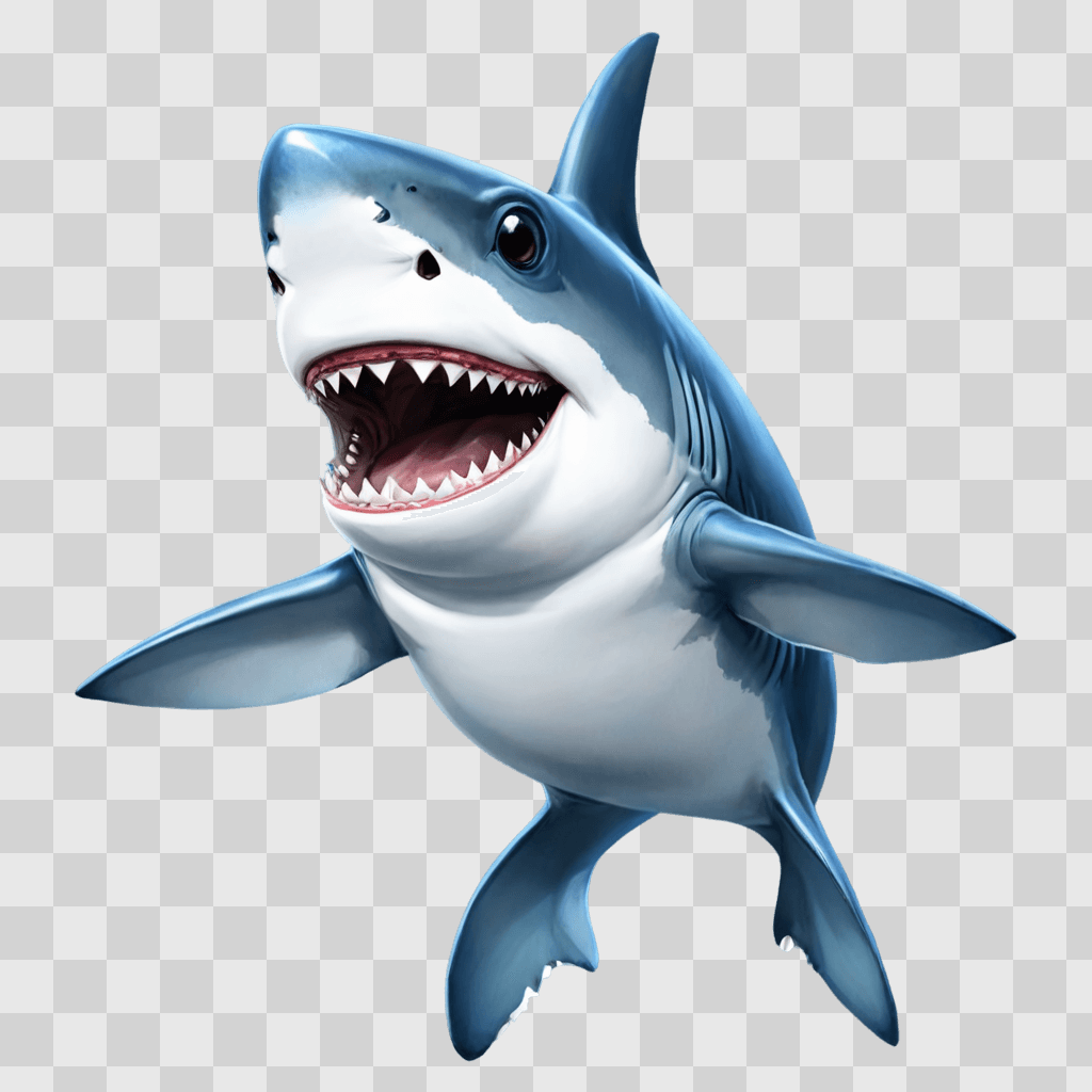 cute shark drawing A shark with a wide open mouth and white teeth