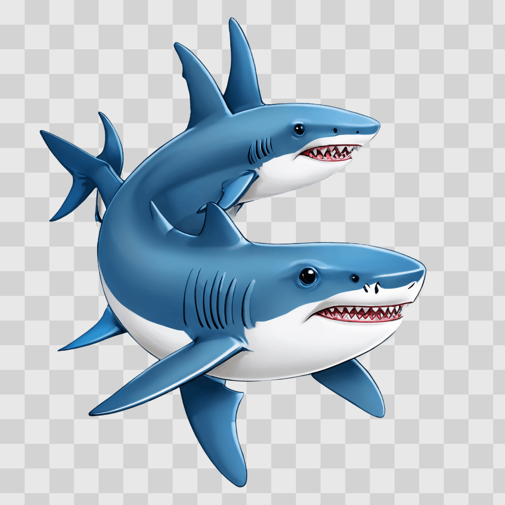 cute shark drawing Two blue sharks on a blue background