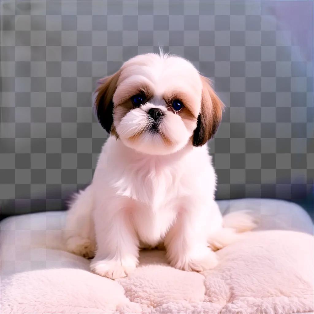 cute shih tzu dog sitting on a blanket