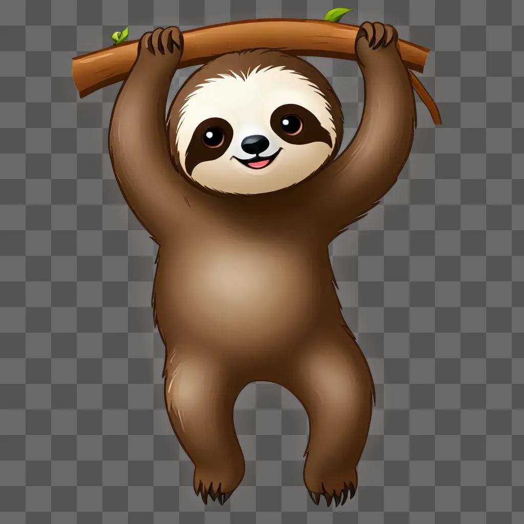 cute sloth cartoon A cartoon sloth holds a tree branch