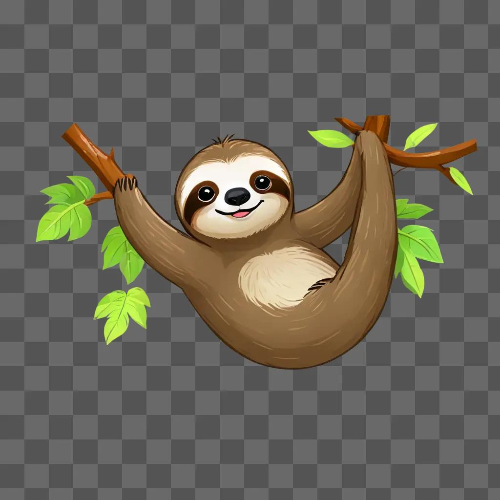 cute sloth cartoon A cute sloth hanging from a tree branch