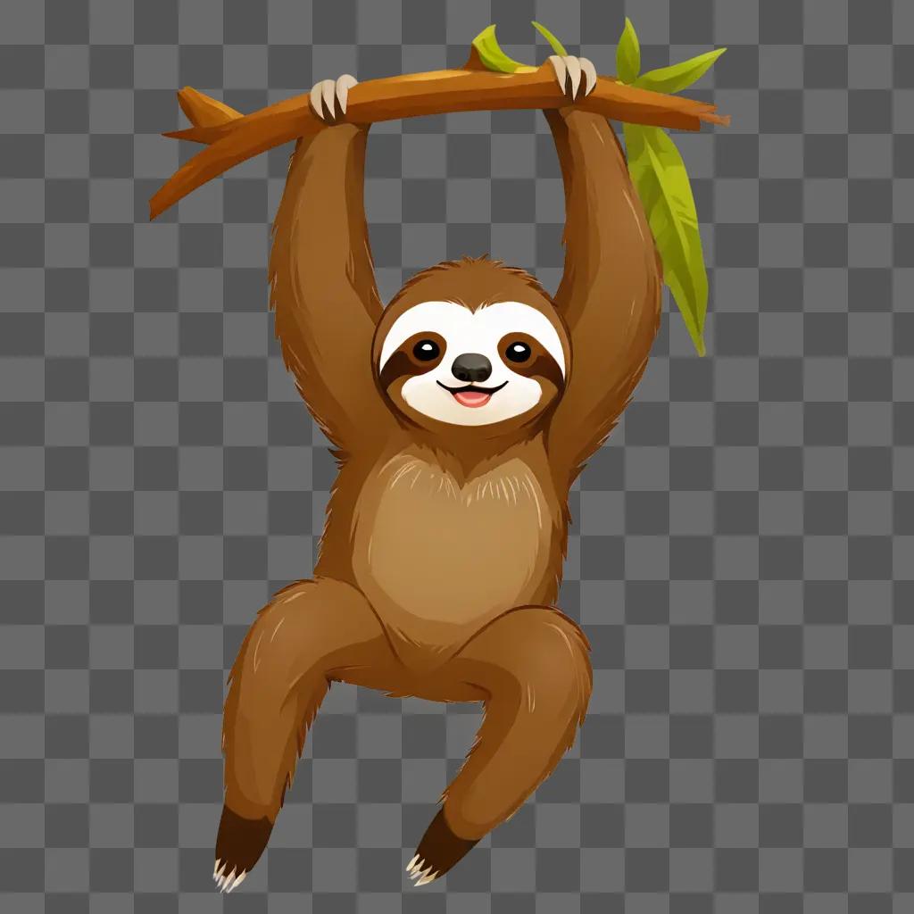 cute sloth cartoon A cute sloth holding a branch in his mouth