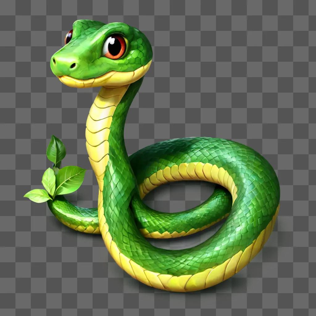 かわいい蛇の絵葉っぱがついた緑の蛇