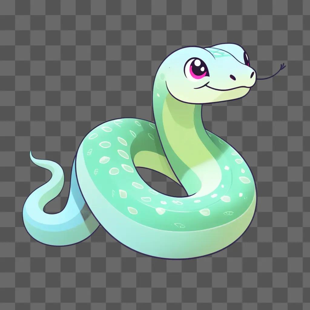 cute snake drawing with a pink eye and green body