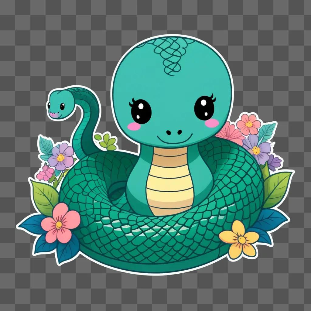 cute snake drawing with flowers