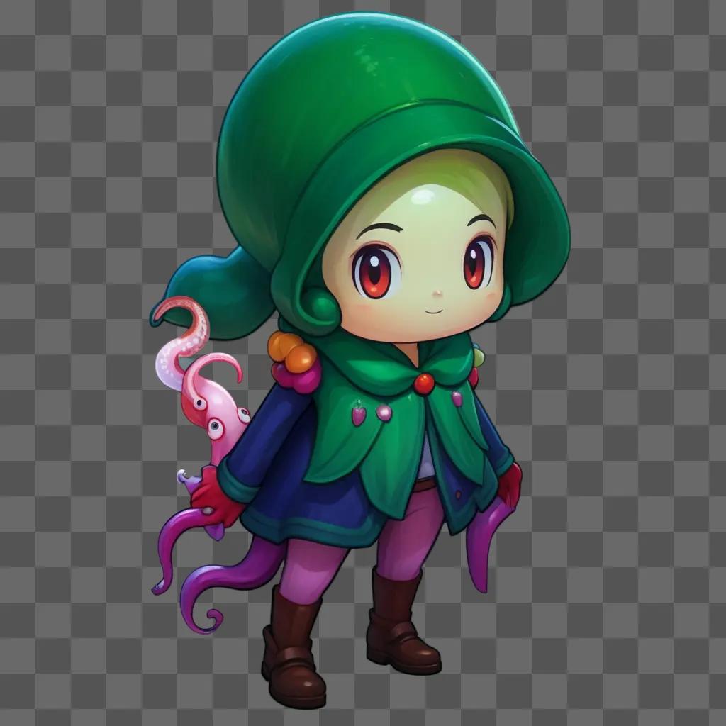 cute squid kid in a green hat