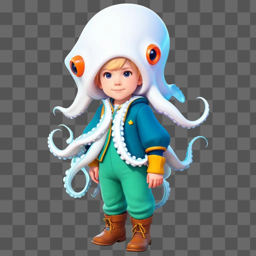 cute squid kid wearing an octopus hat