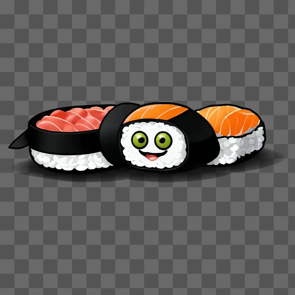 cute sushi drawing Two sushi rolls with eyes and mouths