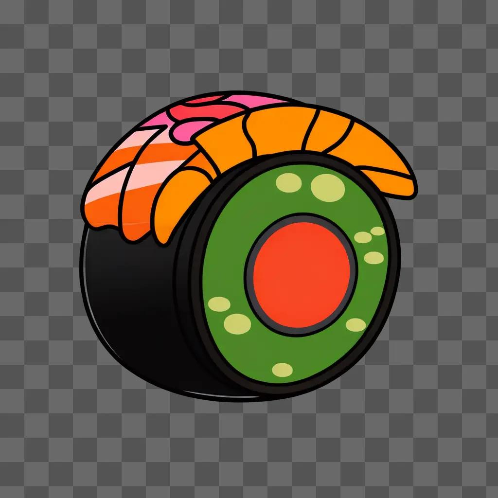 cute sushi drawing with a green and orange color scheme