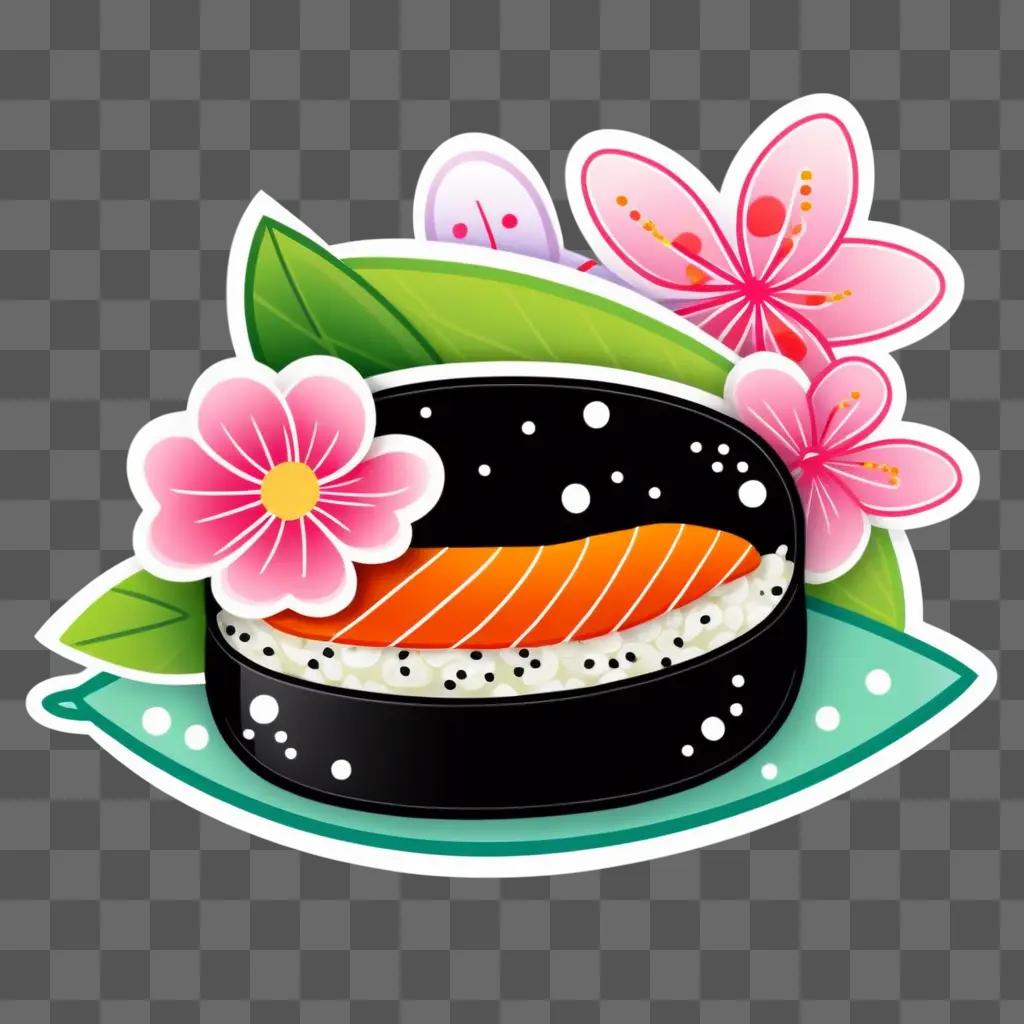 cute sushi drawing with flowers