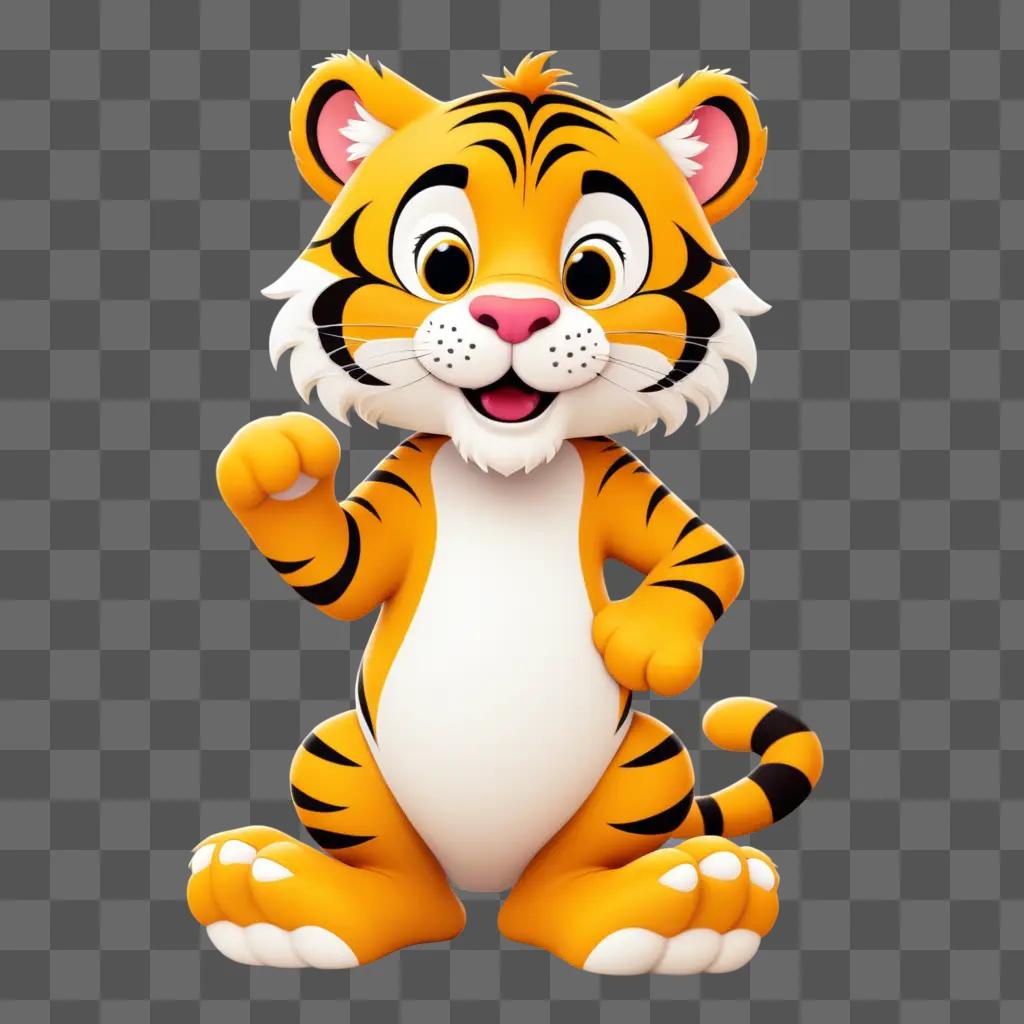 cute tiger cartoon waving at the camera