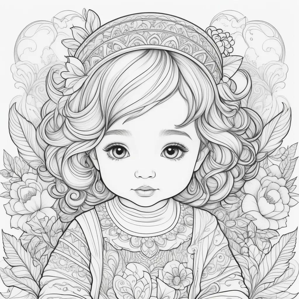 cute toddler coloring page with flowers and leaves