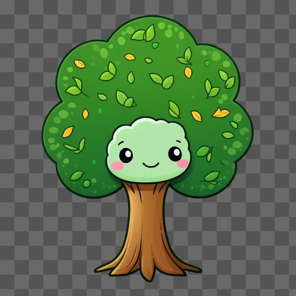 cute tree with leaves and a smiling face