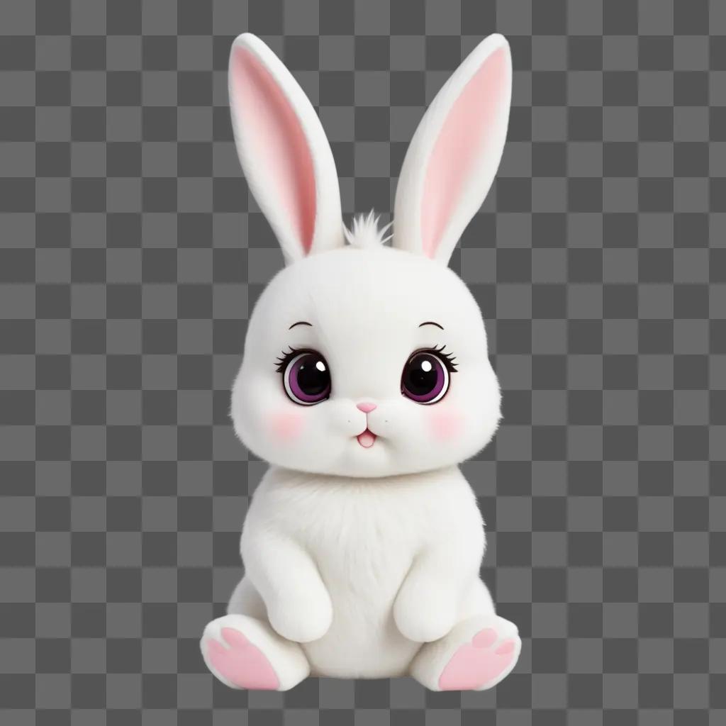 cute white bunny with big pink eyes sits on a pink background