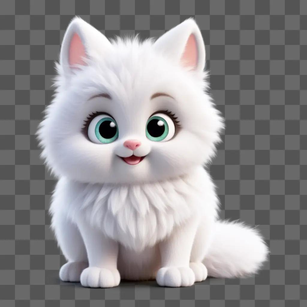 cute white cartoon cat with big eyes and long whiskers