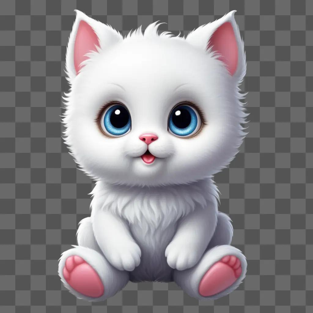 cute white cat with big eyes and pink feet