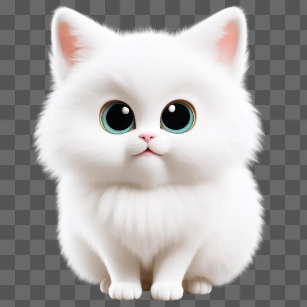 cute white cat with big eyes and small ears in a white png image