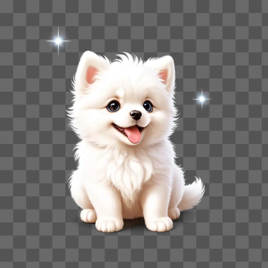 cute white dog with blue stars in the background