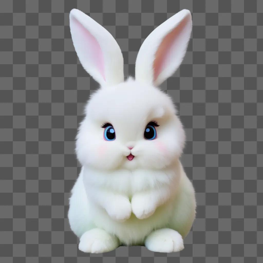 cute white kawaii bunny toy sits on a white background