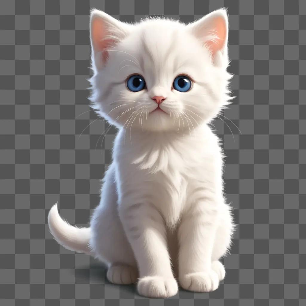 cute white kitten drawing on a gray background