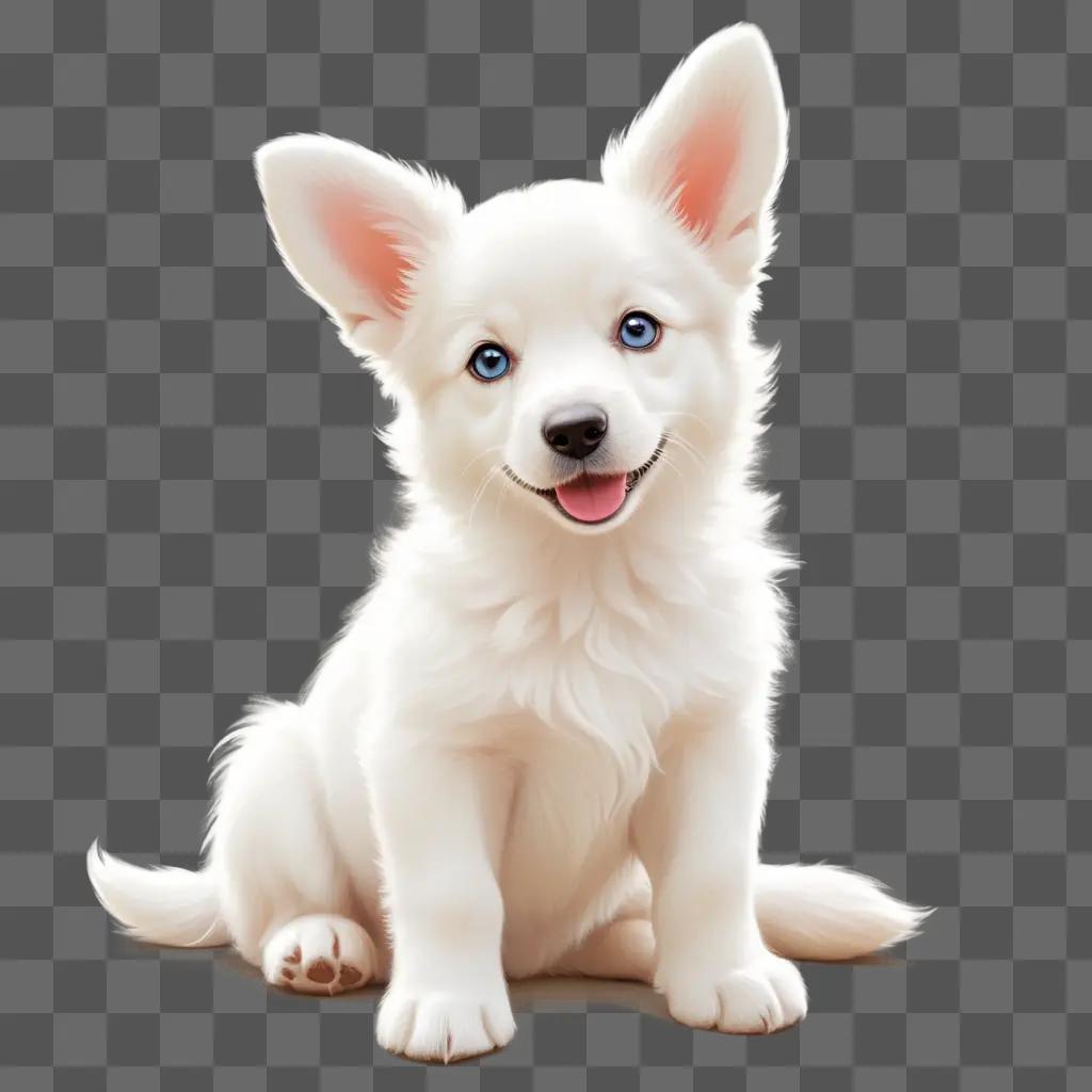 cute white puppy sitting on a beige surface