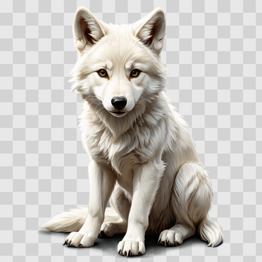 cute wolf drawing A white wolf sitting on a grey surface