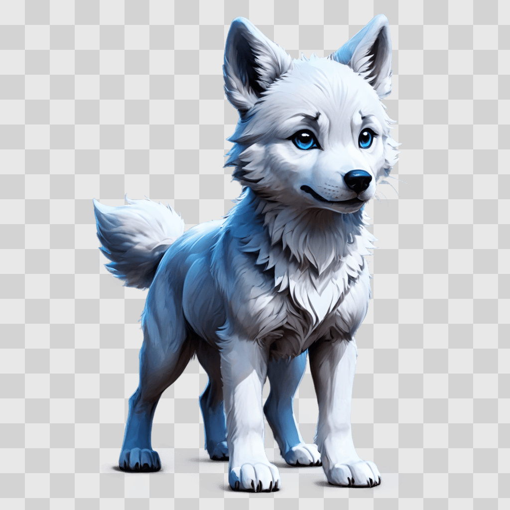 cute wolf drawing A white wolf with blue eyes and fur