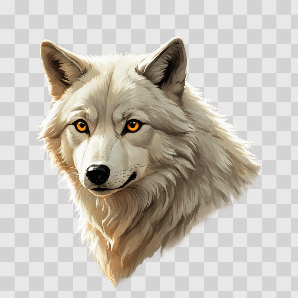 cute wolf drawing A white wolf with yellow eyes and long fur