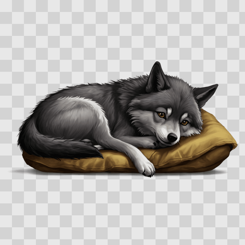 cute wolf drawing Gray wolf laying on a pillow