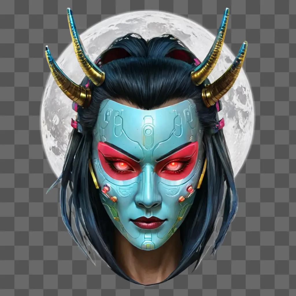 cyberpunk samurai mask A woman with horns and a blue face