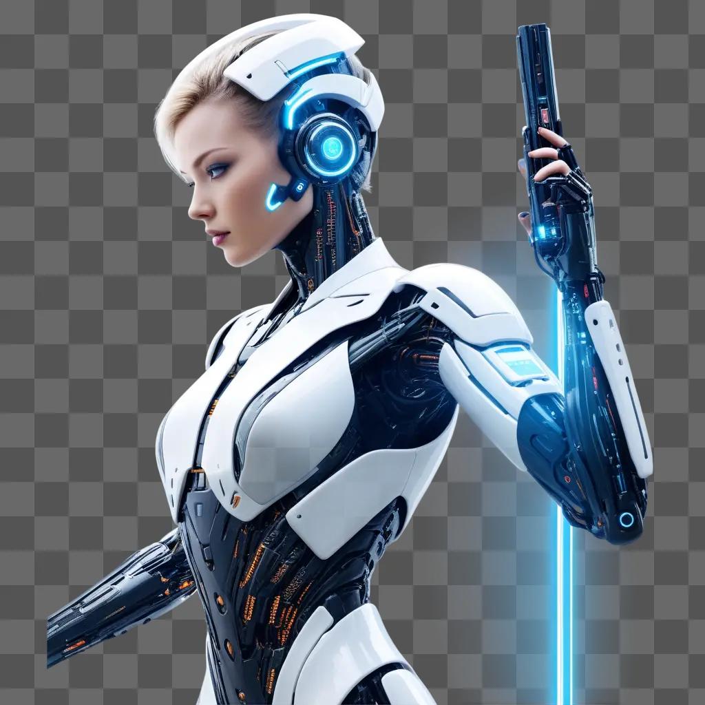 cyborg girl wields a gun and a headset