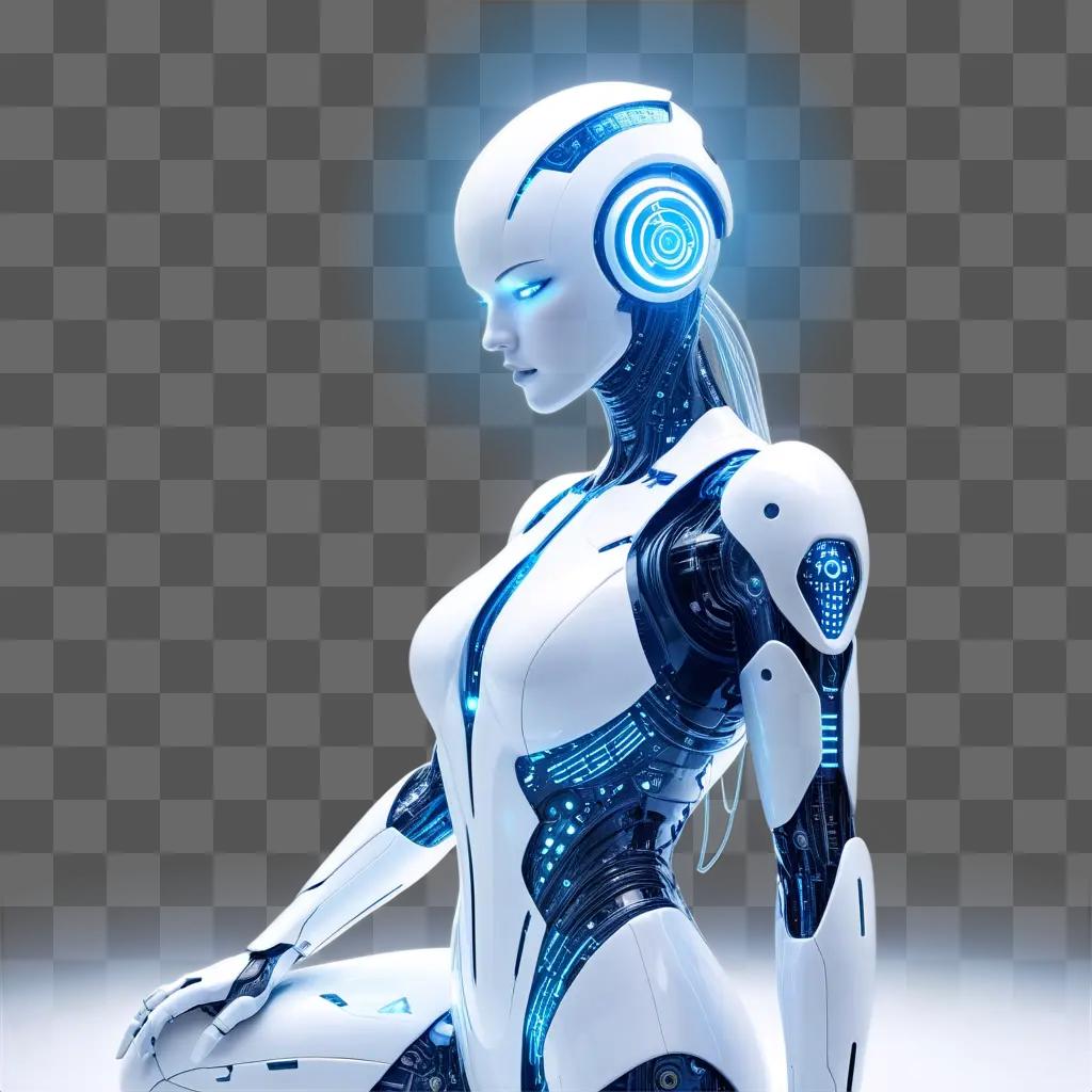 cyborg girl with a blue light in the background