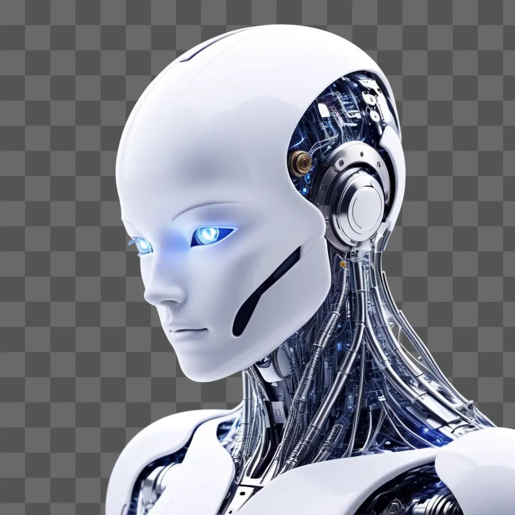 cyborg robot looks on with blue eyes