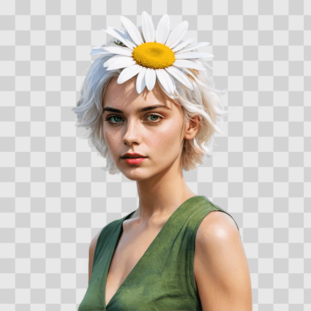 daisy flower drawing A blonde woman with a daisy on her head