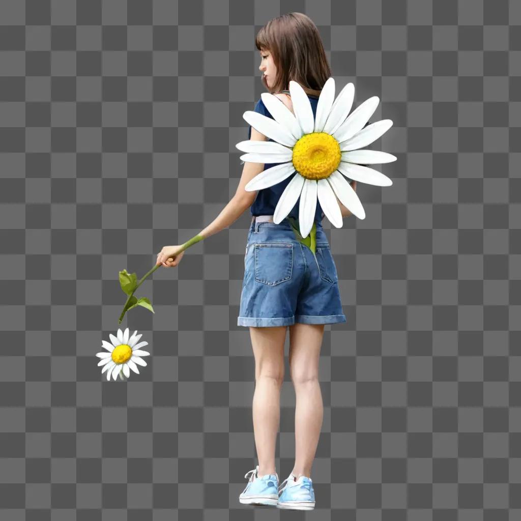 daisy flower drawing A girl holding a daisy and another one in the background