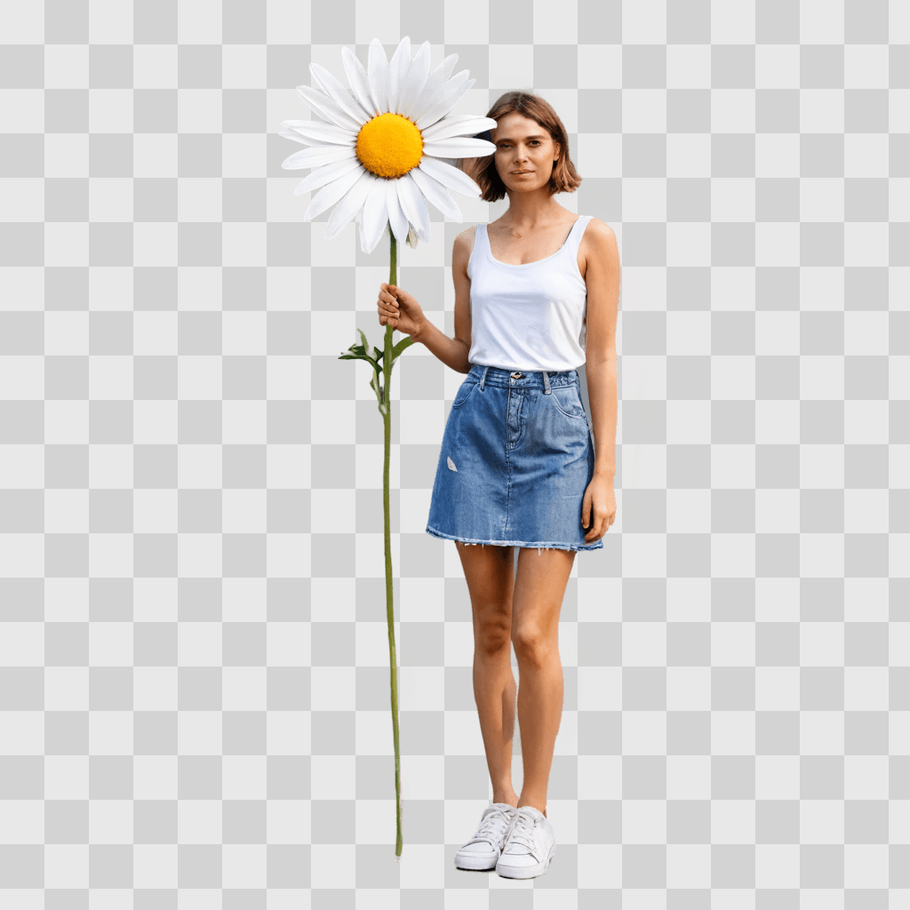 daisy flower drawing A woman holds a flower in a blurred photo